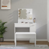 Dressing Table Set with LED White Engineered Wood - Front View