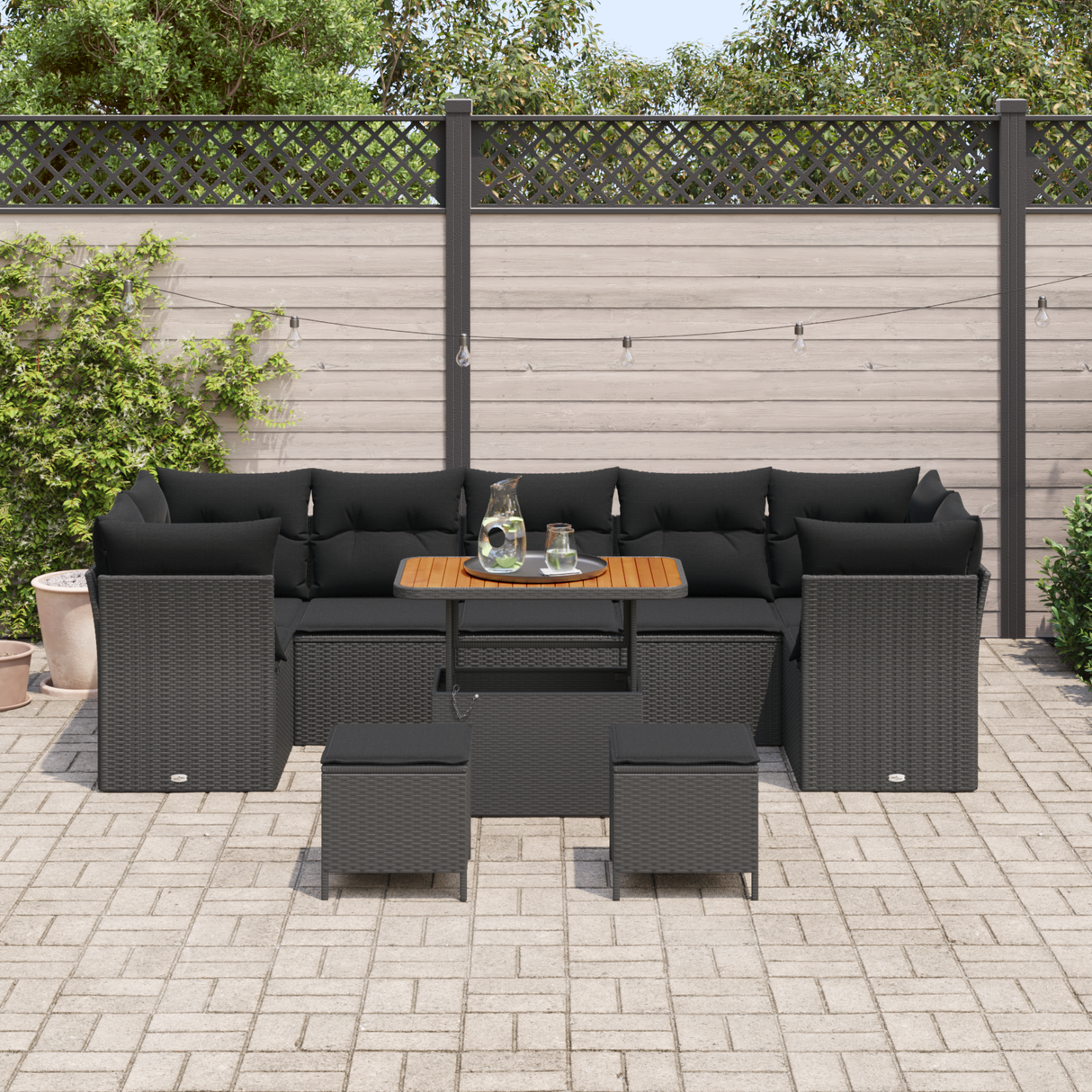 Garden Sofa Set with Cushion with Storage Manual 10 pcs Black