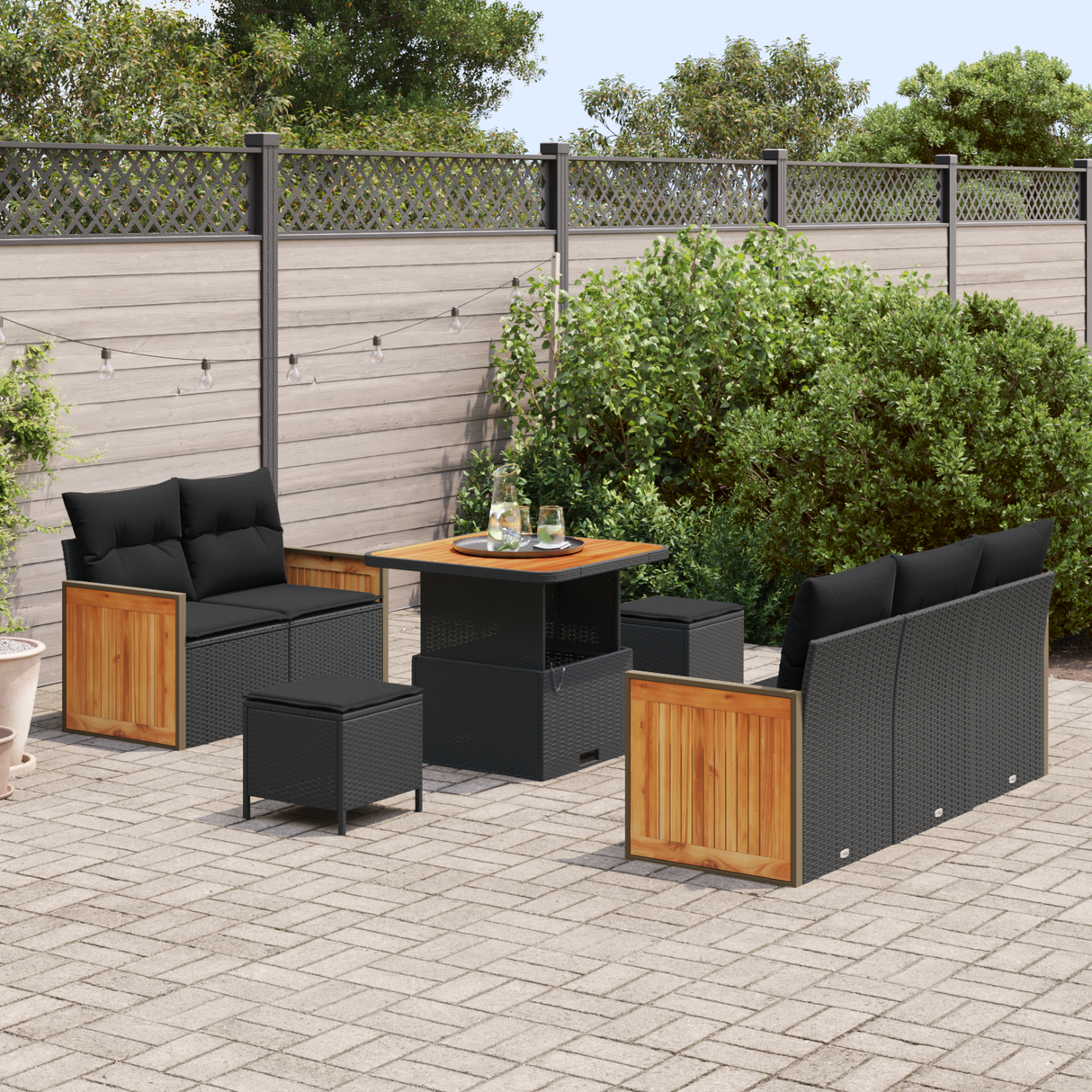 Garden Sofa Set with Cushion 10 pcs Black Poly Rattan