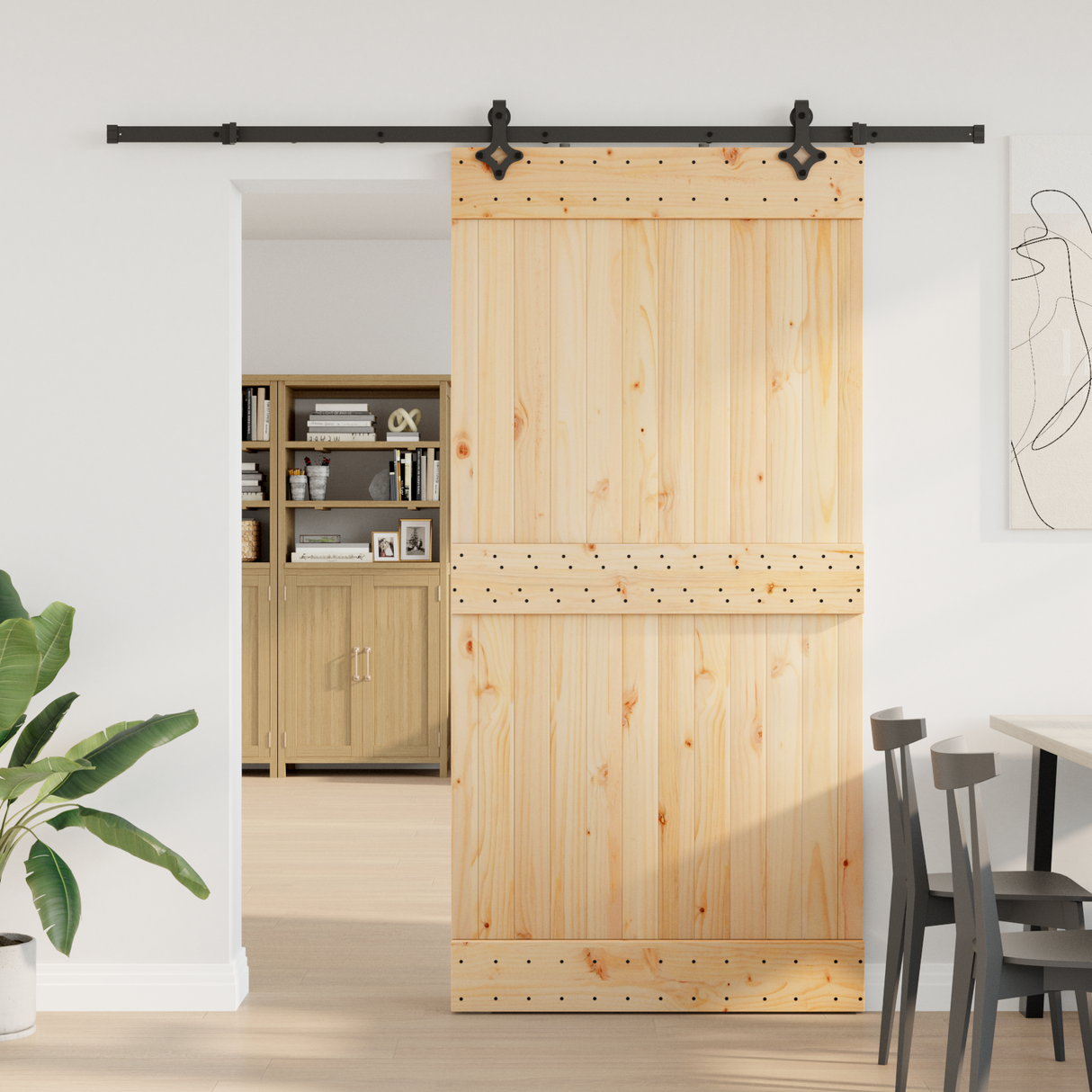 Sliding Door NARVIK Natural and Black 100 x 210 cm (213.5 cm)