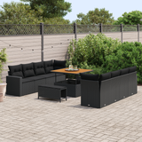 Garden Sofa Set with Cushion 12 pcs Black Poly Rattan - Side View