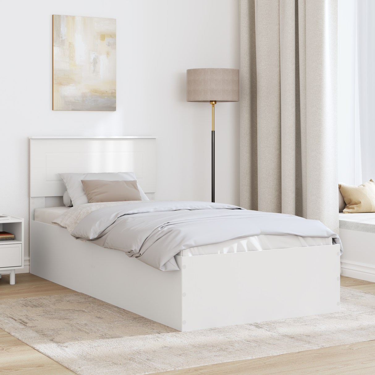Bed Frame with Headboard White 90 x 190 cm Engineered Wood