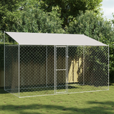 Dog Cage with Roof Silver 400 x 200 x 256 cm Steel and PE - Front View