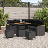 Garden Sofa Set with Cushion 8 pcs Black Poly rattan - Front View