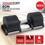 Powertrain Eon 36kg Dial-Up Adjustable Dumbbell Home Gym Weights - Front View