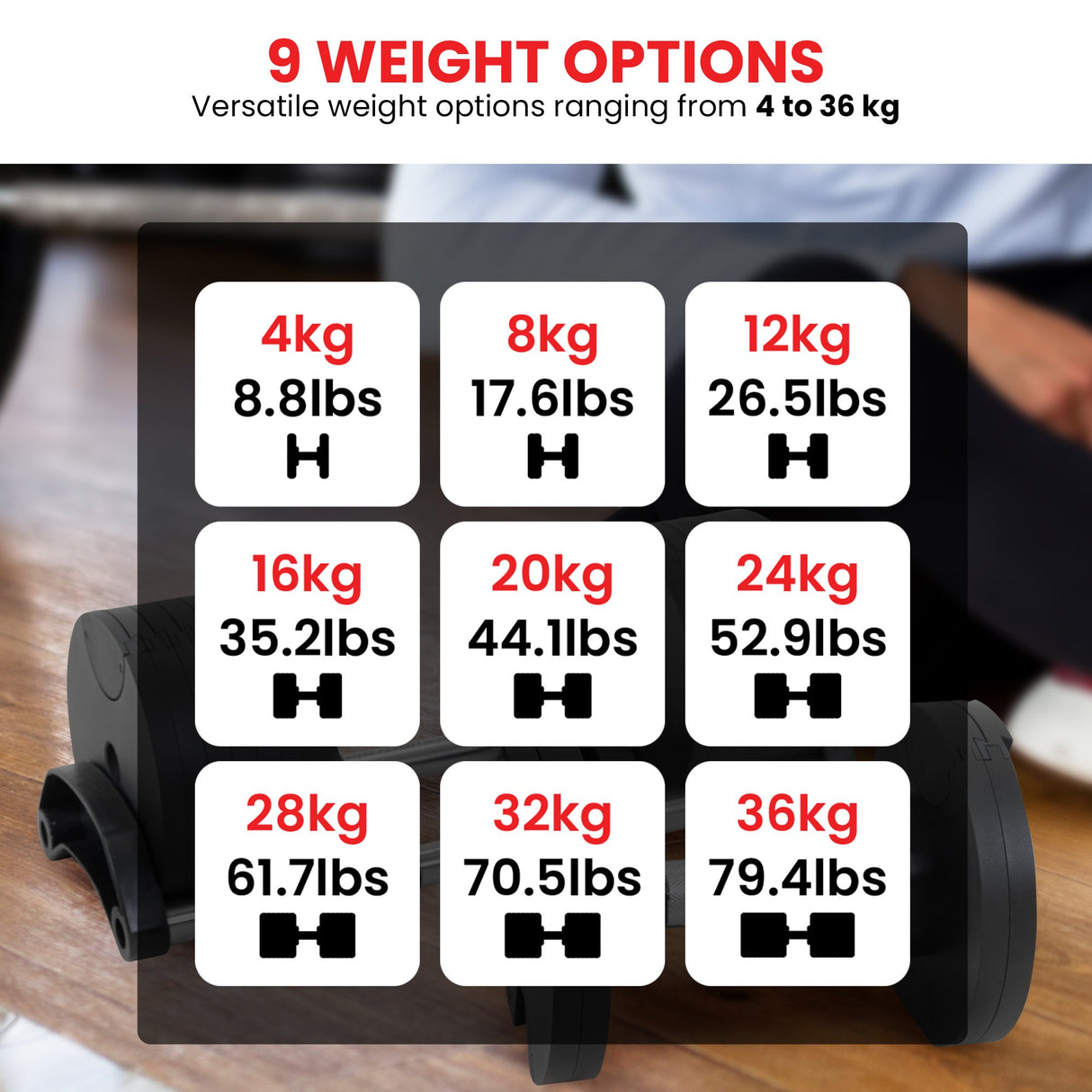 Powertrain Eon 36kg Dial-Up Adjustable Dumbbell Home Gym Weights