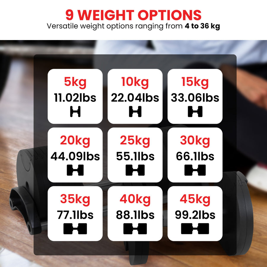 Powertrain Eon 45kg Adjustable Dumbbell Home Gym 9 Strength Training Safety Lock System For Bui