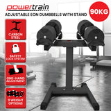 Powertrain Eon 2 x 45kg Adjustable Dumbbells w/ Stand Heavy-Duty Storage Rack Home Gym 9 Streng - Front View