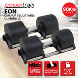 Powertrain Eon 2 x 45kg Adjustable Dumbbells Home Gym 9 Strength Training Safety Lock System Bu - Front View