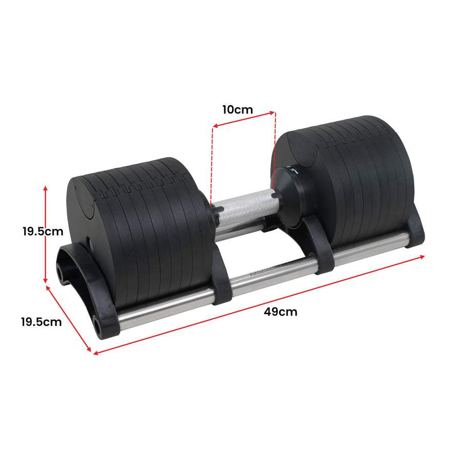 Powertrain Eon 2 x 45kg Adjustable Dumbbells Home Gym 9 Strength Training Safety Lock System Bu