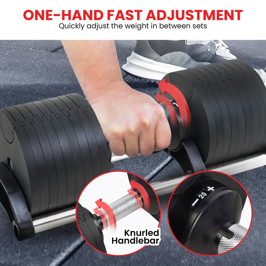 Powertrain Eon 2 x 45kg Adjustable Dumbbells Home Gym 9 Strength Training Safety Lock System Bu