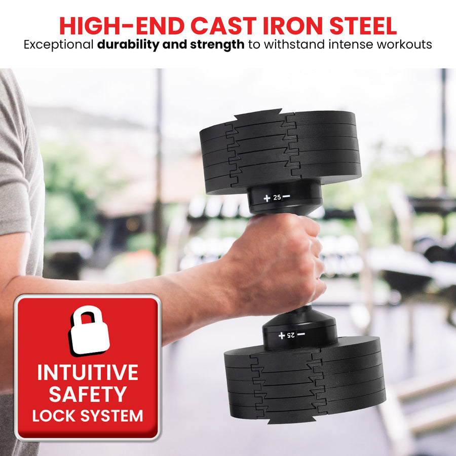 Powertrain Eon 2 x 45kg Adjustable Dumbbells Home Gym 9 Strength Training Safety Lock System Bu