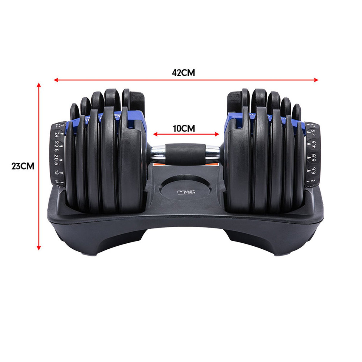 Powertrain 24kg Adjustable Dumbbell Home Gym Exercise Weights Free Workout Blue