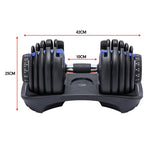 Powertrain 24kg Adjustable Dumbbell Home Gym Exercise Weights Free Workout Blue - Close-Up Angle