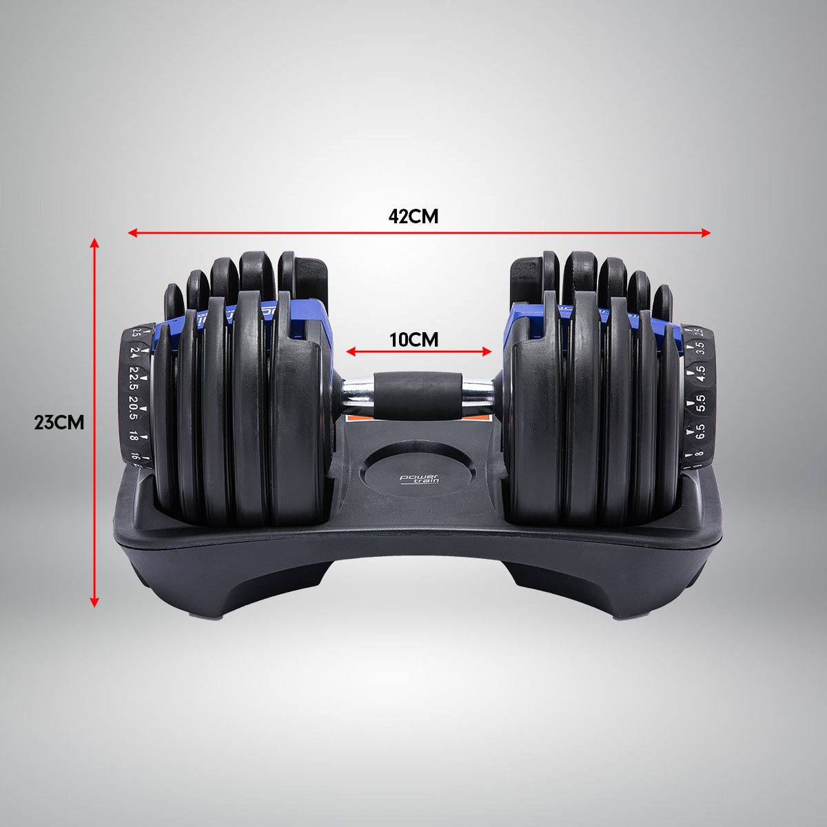 Powertrain Adjustable Dumbbells Set Home Gym Exercise Free Weights 48kg w/ Stand - Blue