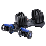 Powertrain 24kg Adjustable Dumbbell Home Gym Exercise Weights Free Workout Blue - Low Angle