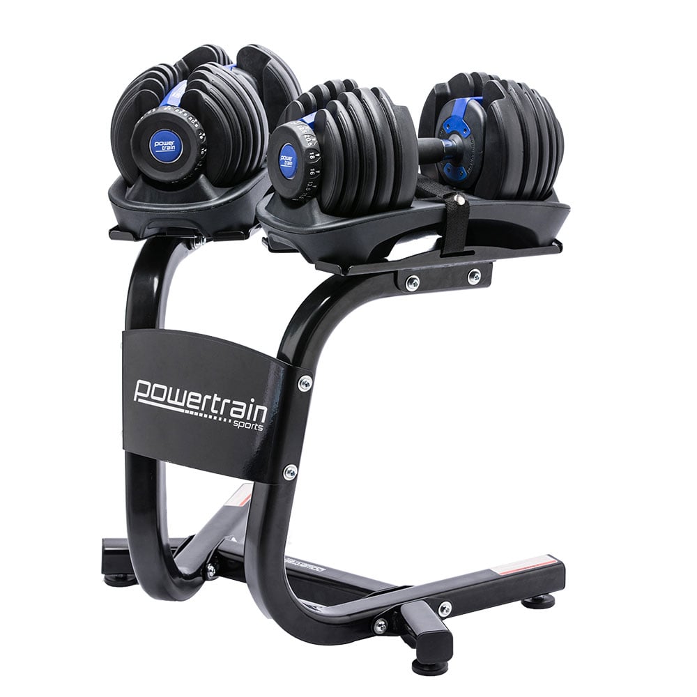 Powertrain Adjustable Dumbbells Set Home Gym Exercise Free Weights 48kg w/ Stand - Blue