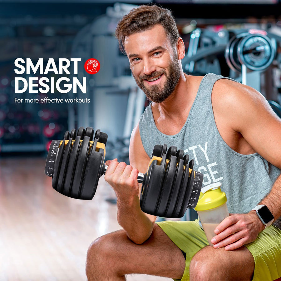 Powertrain 24kg Adjustable Dumbbell Home Gym Exercise Weights Free Workout Gold