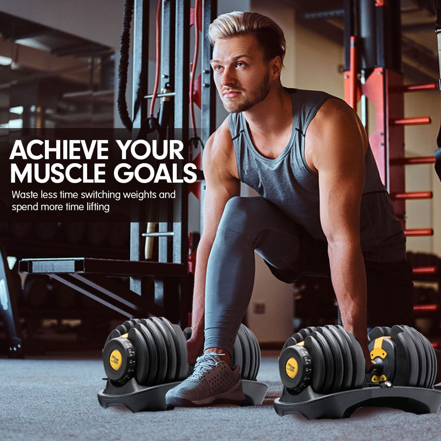 Powertrain 24kg Adjustable Dumbbell Home Gym Exercise Weights Free Workout Gold