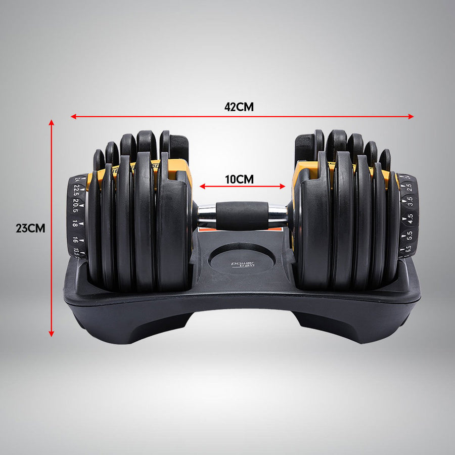 Powertrain 24kg Adjustable Dumbbell Home Gym Exercise Weights Free Workout Gold