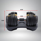 Powertrain 48kg Adjustable Dumbbell Set Home Gym Exercise Equipment Weights Gold - Low Angle