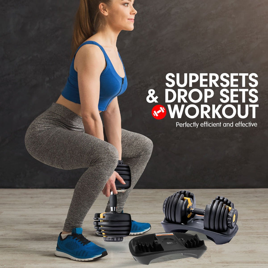 Powertrain 24kg Adjustable Dumbbell Home Gym Exercise Weights Free Workout Gold