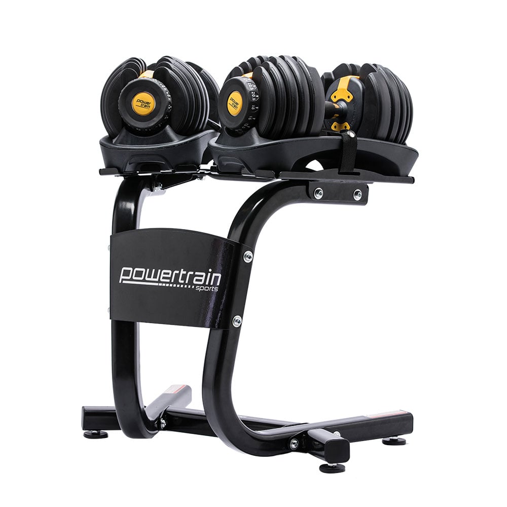 Powertrain Adjustable Dumbbells Set Home Gym Exercise Free Weights 48kg w/ Stand - Gold