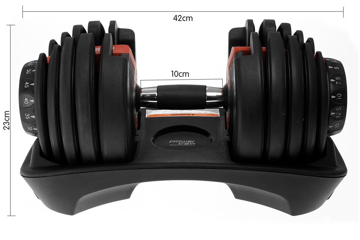 Powertrain Adjustable Dumbbells Set Home Gym Exercise Free Weights 48kg w/ Stand - Red