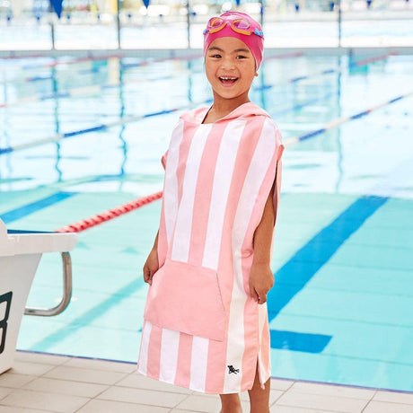 Dock & Bay KIDS Poncho Hooded Towel -Mini Cabana Collection-Malibu Pink M (7-10yrs)-1954802358030569473