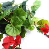Artificial Geranium Hanging Bush with Red Flowers 60cm - Side View