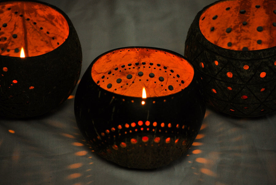Coco candle holder in real coconut shell, The Moon light handcrafted design, hand crafted design