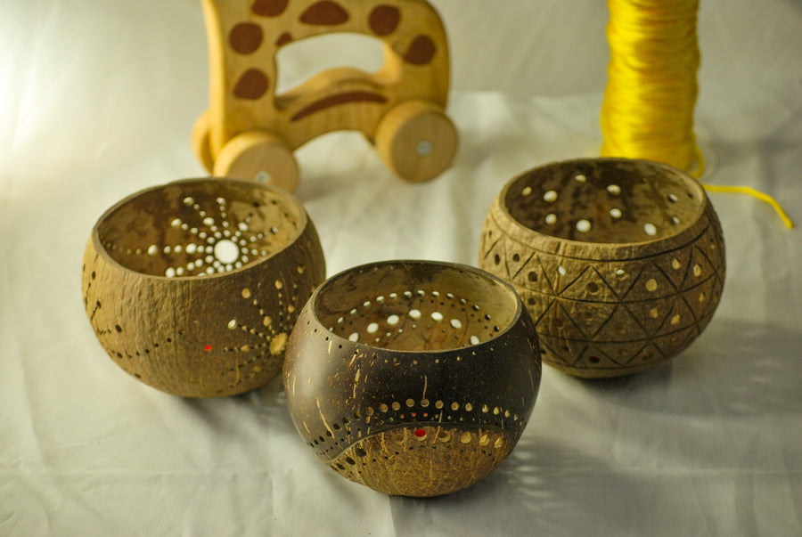 Coco candle holder in real coconut shell, The Moon light handcrafted design