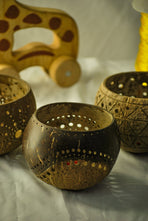 Coco candle holder in real coconut shell, The Moon light handcrafted design, real coconut shell