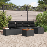 Garden Sofa Set with Pillow 6 pcs Black Poly rattan - Front View