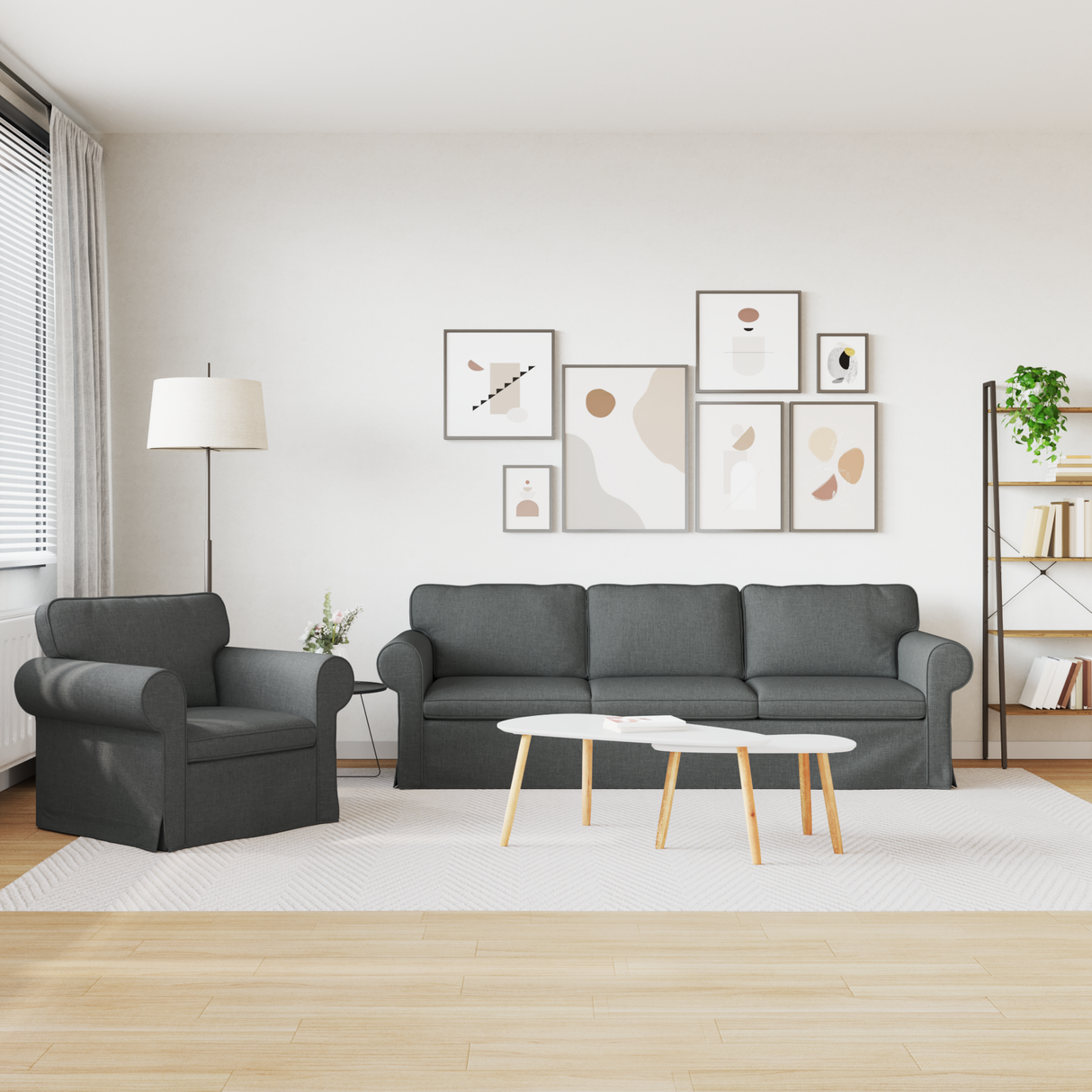 Sofa Set 2 pcs Dark Grey 245 x 82 x 80 cm Fabric
