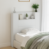 Storage Headboard with LED White Engineered Wood