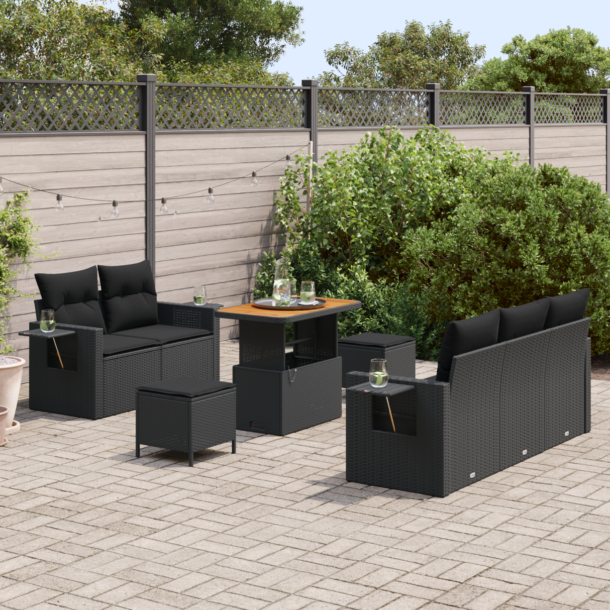 Garden Sofa Set with Cushion 10 pcs Black Poly Rattan