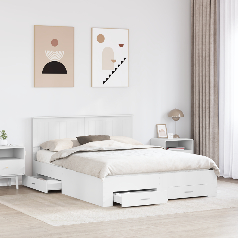 Bed Frame with Drawer White 150 x 200 cm Engineered Wood
