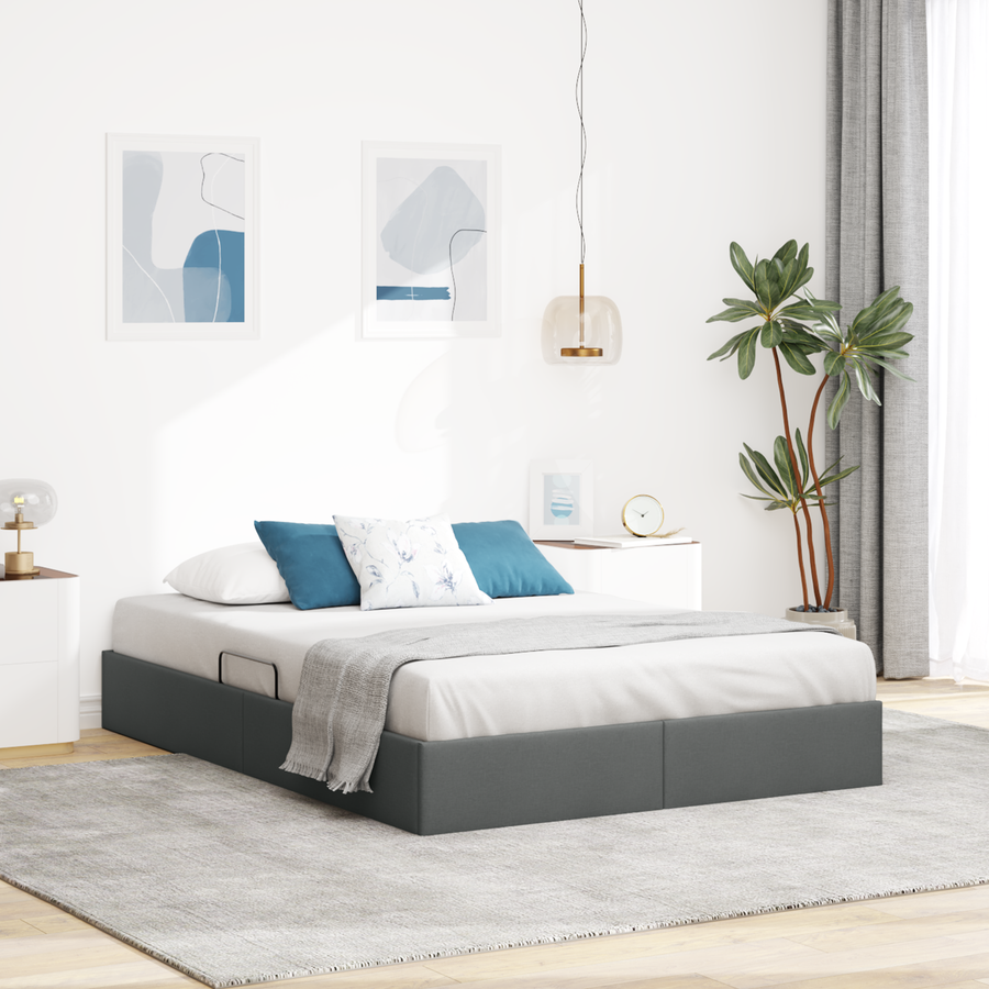 Storage Bed with Storage Dark Grey 137 x 190 cm Fabric