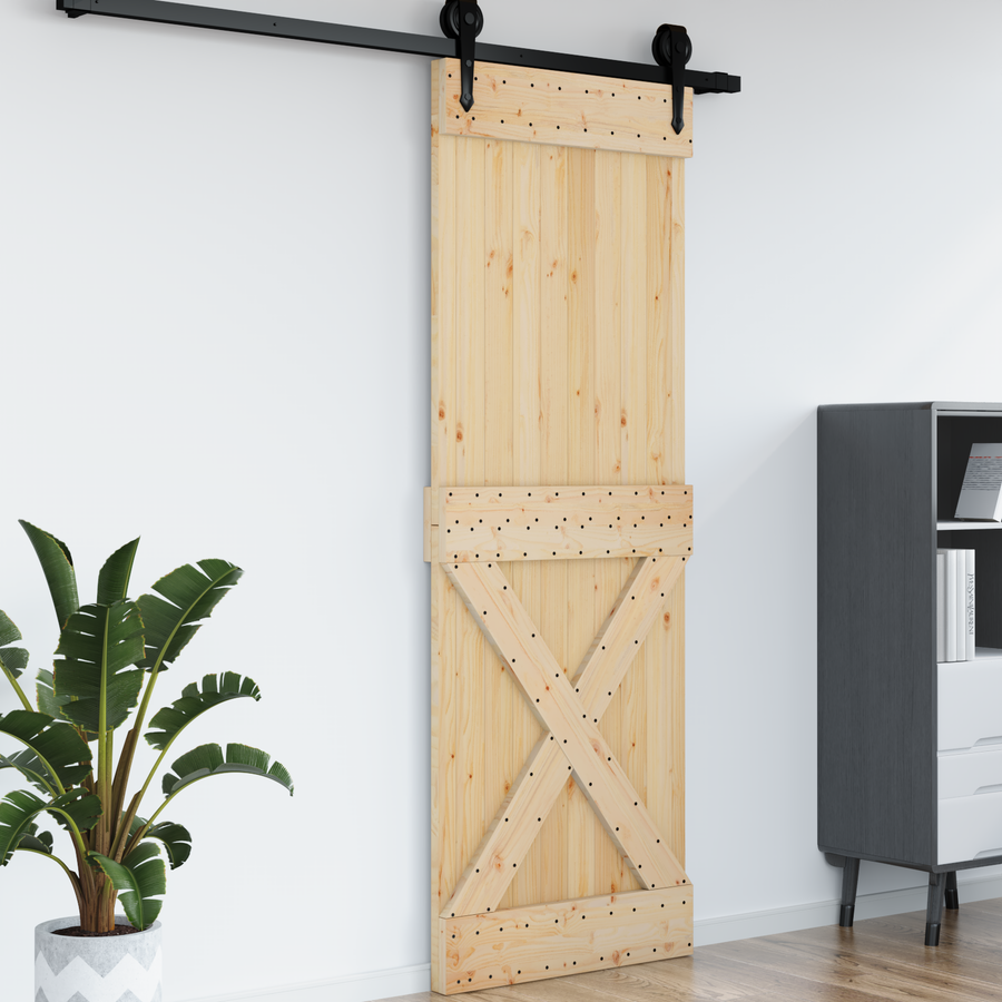 Cross Door NARVIK 80x210cm Solid Pine Wood (Untreated) Natural