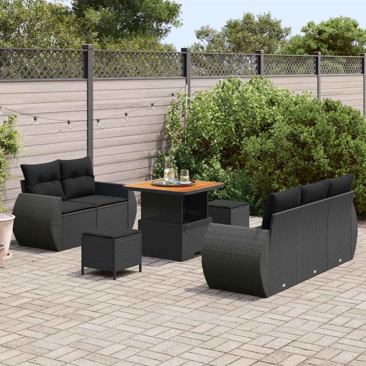 Garden Sofa Set with Cushion 8 pcs Black Poly Rattan