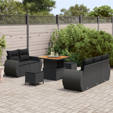 Garden Sofa Set with Cushion 8 pcs Black Poly Rattan - Side View
