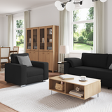 Sofa 3 pcs Black 219 x 80 x 82 cm Linen-blend fabric - Side View