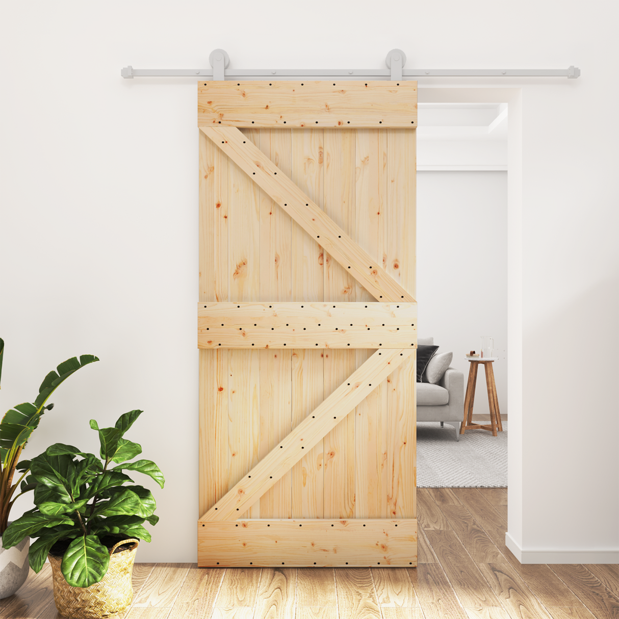 Sliding Door Natural and White 95 x 210 cm Solid Pine Wood