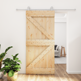 Sliding Door Natural and White 95 x 210 cm Solid Pine Wood - Front View