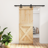 Sliding Door Natural and Black 80 x 210 cm Solid Pine Wood - Front View