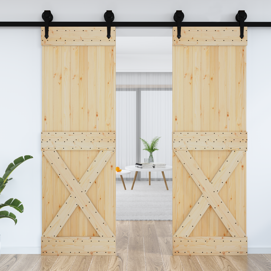Cross Door NARVIK 70x210cm Solid Pine Wood (Untreated) Natural