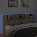 Headboard Cabinet with LED Sonoma Oak 220x16.5x103.5 cm - Side View