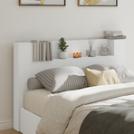 Storage Headboard with LED White Engineered Wood