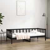 Day Bed without Mattress Black 90x190 cm Solid Wood Pine - Front View